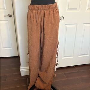Brown Wide-Leg Pants with Side Ties